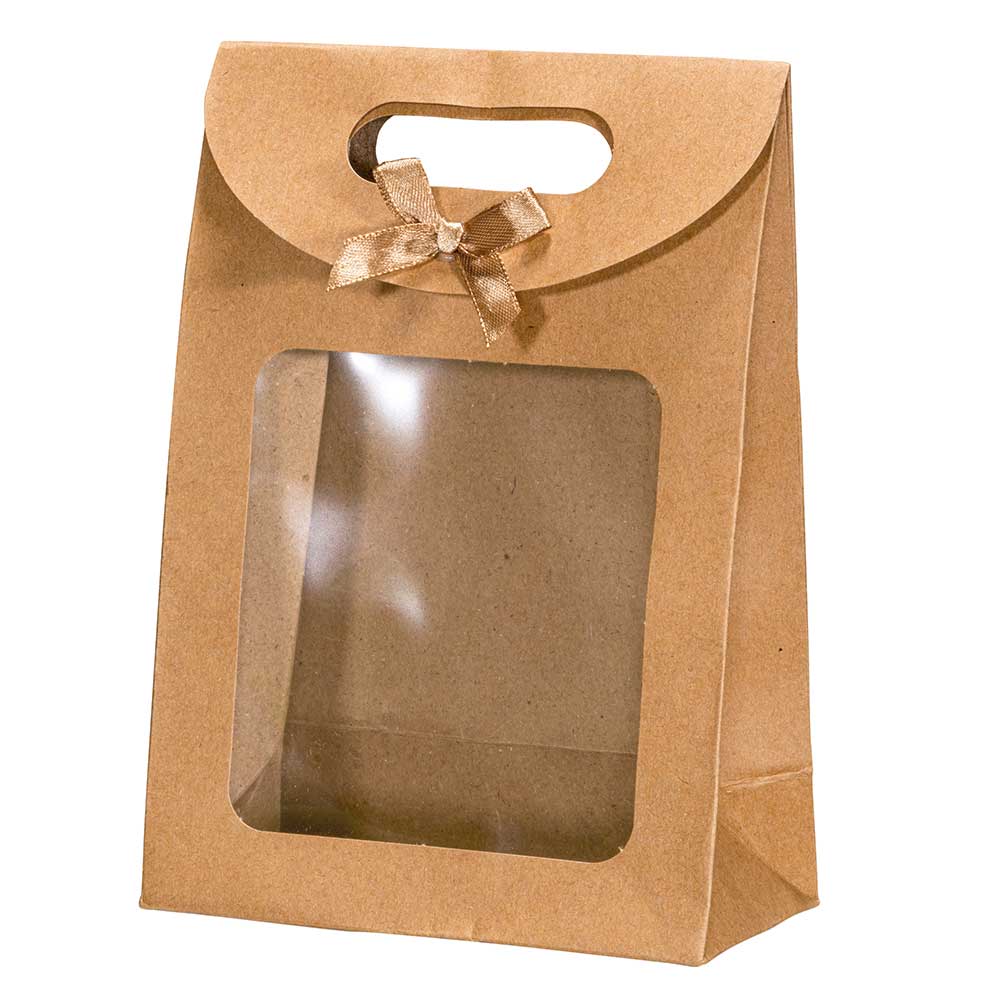 Easypack Papiertragetasche mit Griffloch, Schleife und Sichtfenster