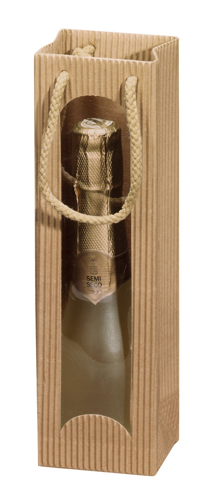 Welle Flaschentasche Piccolo für 1 Flasche, mit Fenster, offene Wellpappe Welle Flaschentasche Piccolo für 1 Flasche, mit Fenster, offene Wellpappe
