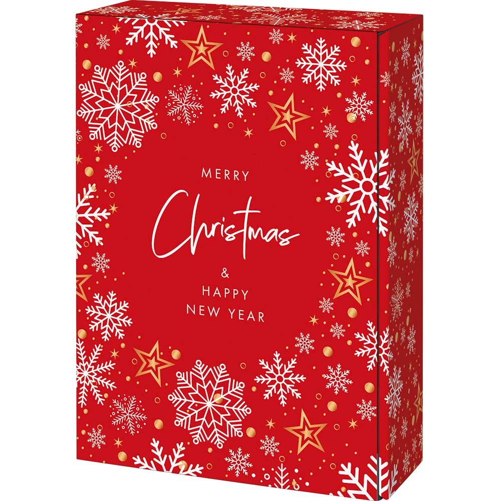 Snowflakes Flaschenkarton für 3 Flaschen, inkl. Einlagen, Wellpappe, innen weiß