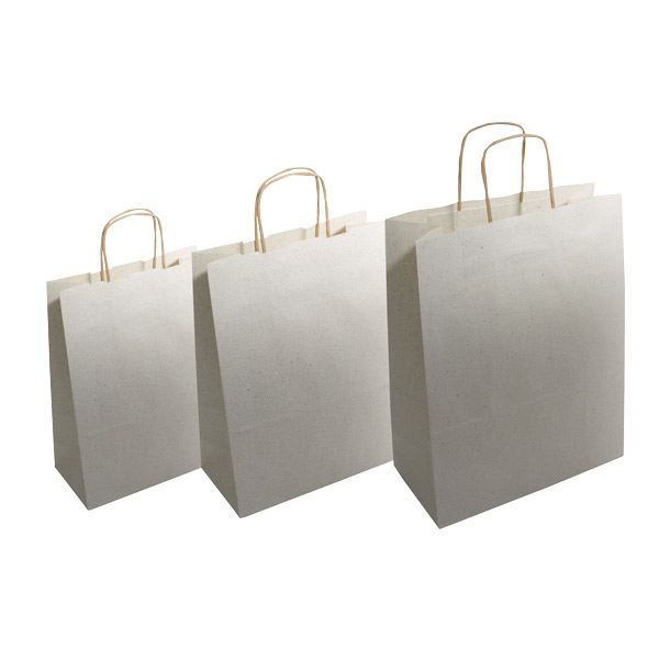Torino Graspapiertasche mit gedrehten Papierkordeln, Graspapier 90 g/m²