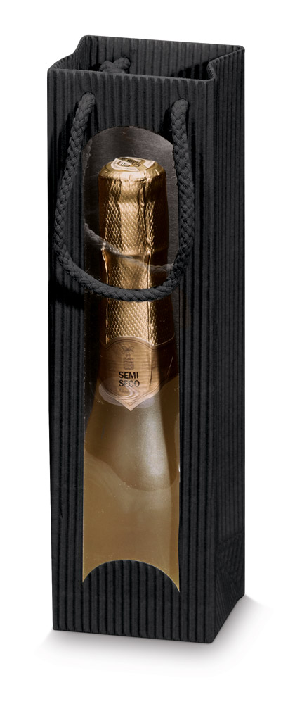Welle Flaschentasche Piccolo für 1 Flasche, mit Fenster, offene Wellpappe Welle Flaschentasche Piccolo für 1 Flasche, mit Fenster, offene Wellpappe