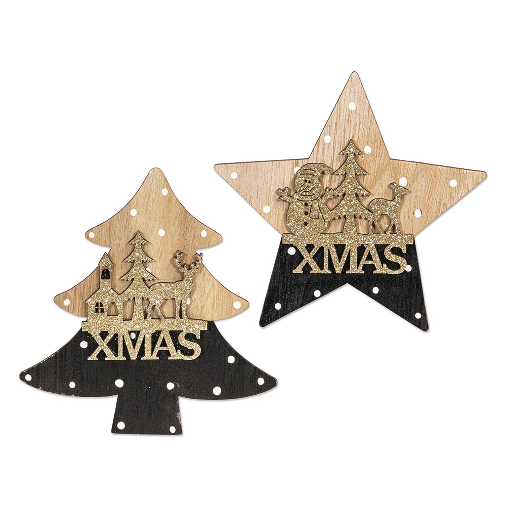 Christmastime Holzsticker mit Klebepunkt, 2-fach sortiert