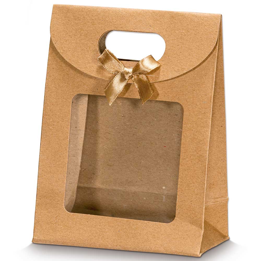 Easypack Papiertragetasche mit Griffloch, Schleife und Sichtfenster