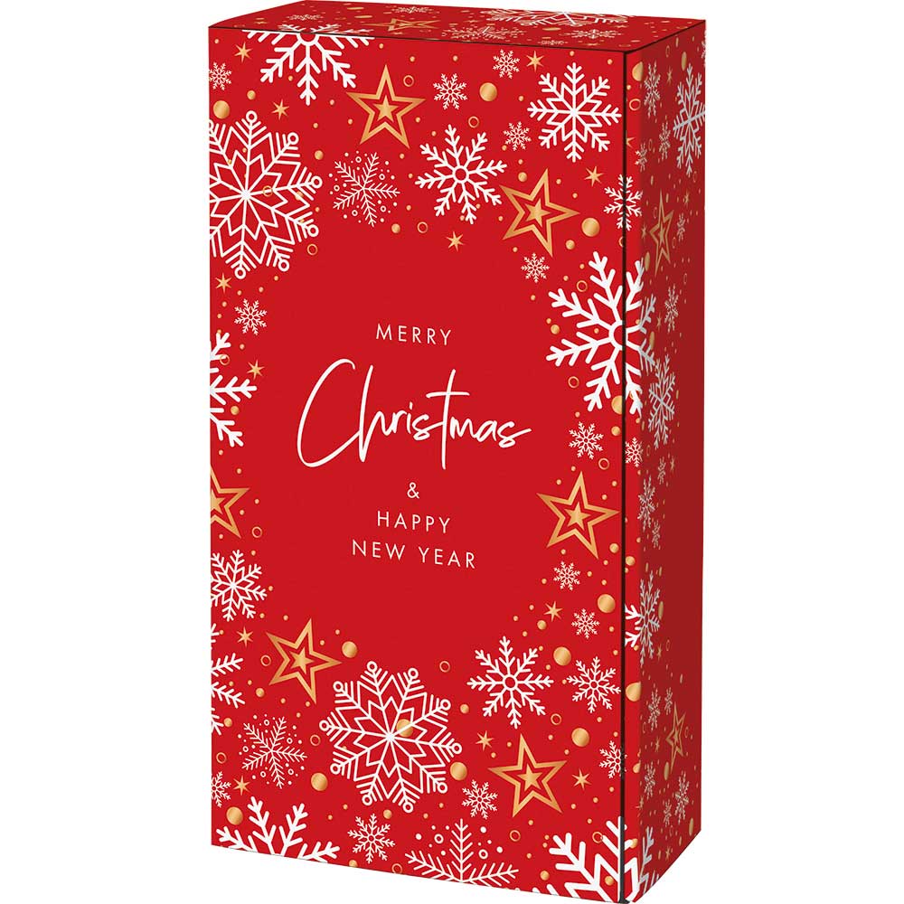 Snowflakes Flaschenkarton für 2 Flaschen, inkl. Einlagen, Wellpappe, innen weiß