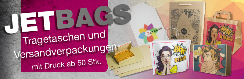 Jetbags - bedruckte Tragetaschen und Versandverpackungen ab 50 Stk.
